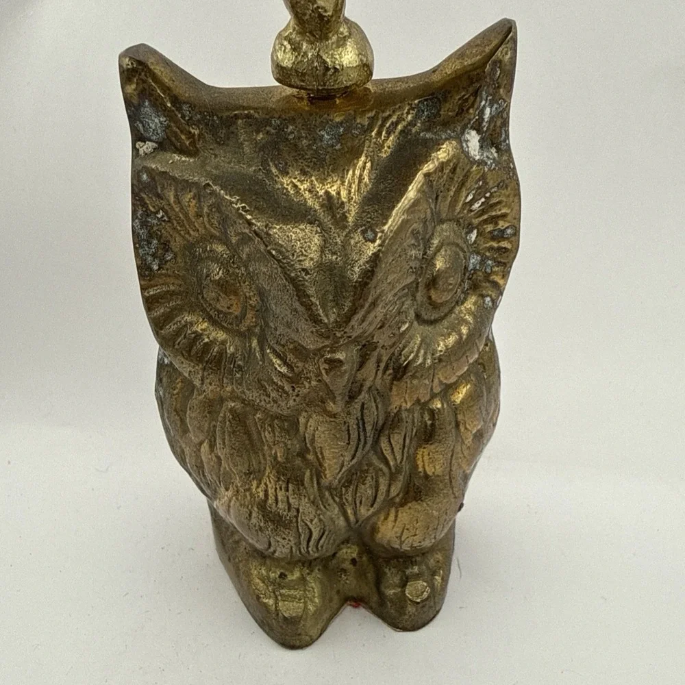 Vintage Brass Owl Service Bell Figural Concierge Hotel General Store Counter